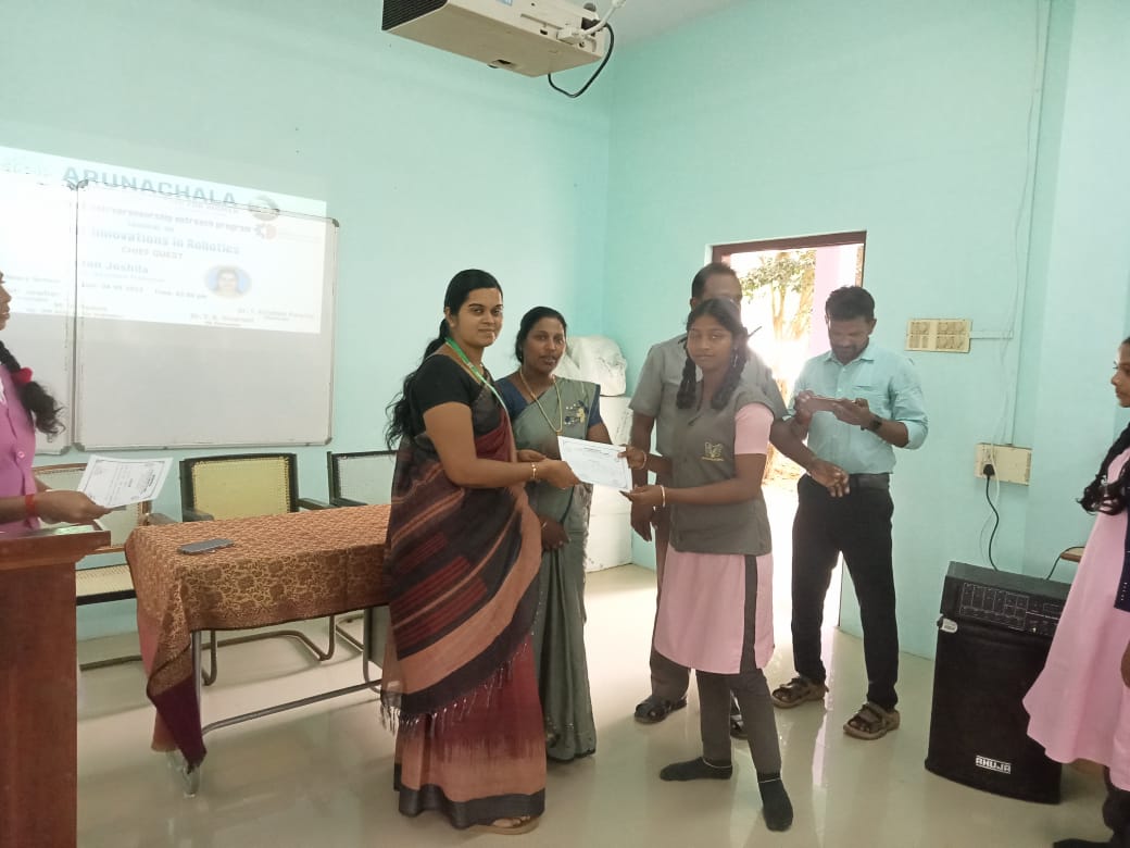 Innovation & entrepreneurship outreach program seminar on Recent Innovations in Robotics conducted for Arunachala school students.